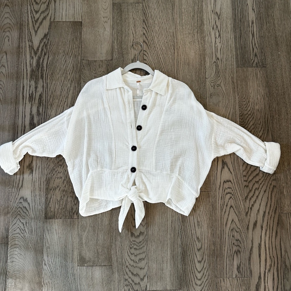 Free People - Button Down Tie Top - White - Size XSmall